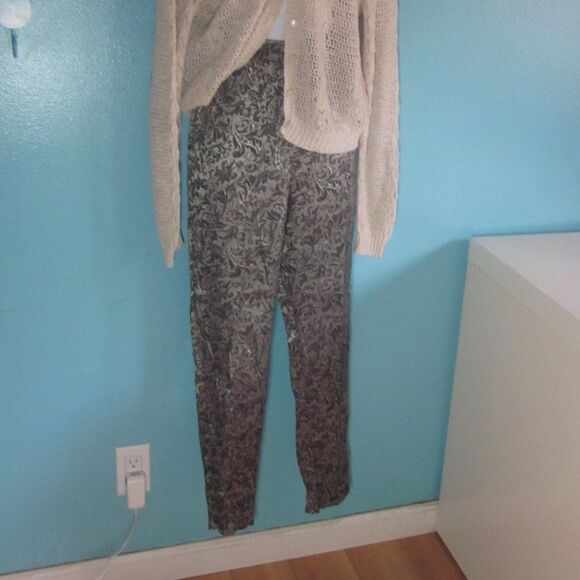 Judy Knapp Vintage Pants Sz S Silver Brocade Pull On Dressy High Rise Trousers - Picture 9 of 13
